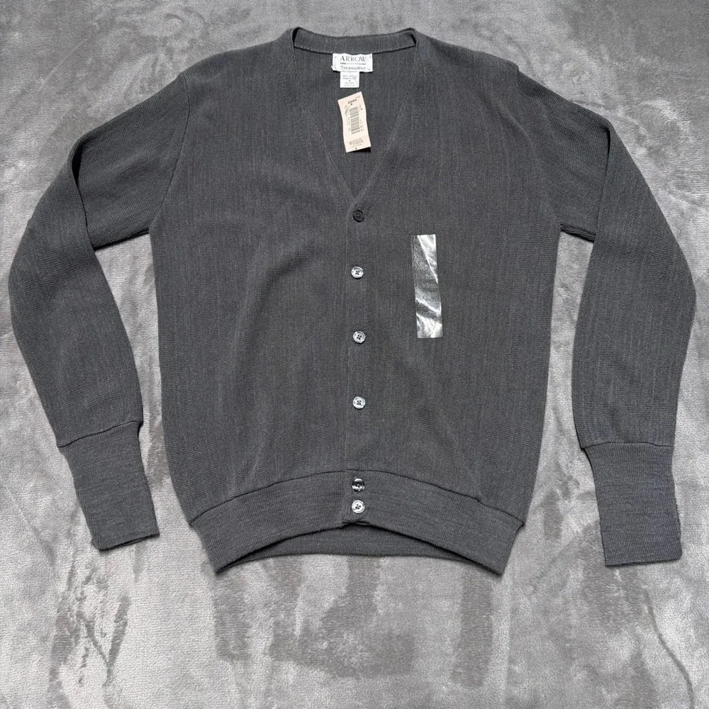Arrow Tournament Cardigan Mens Medium Charcoal Gray Vintage Sears‎ NWT Acrylic
